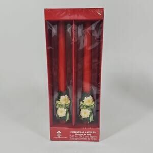 Vintage Christmas Flower RED Taper Wax Candles 10" New In Box Guild House